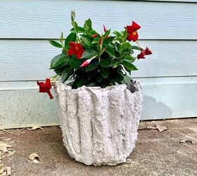 fabric draped cement flower pot with video