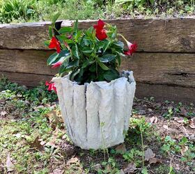 fabric draped cement flower pot with video