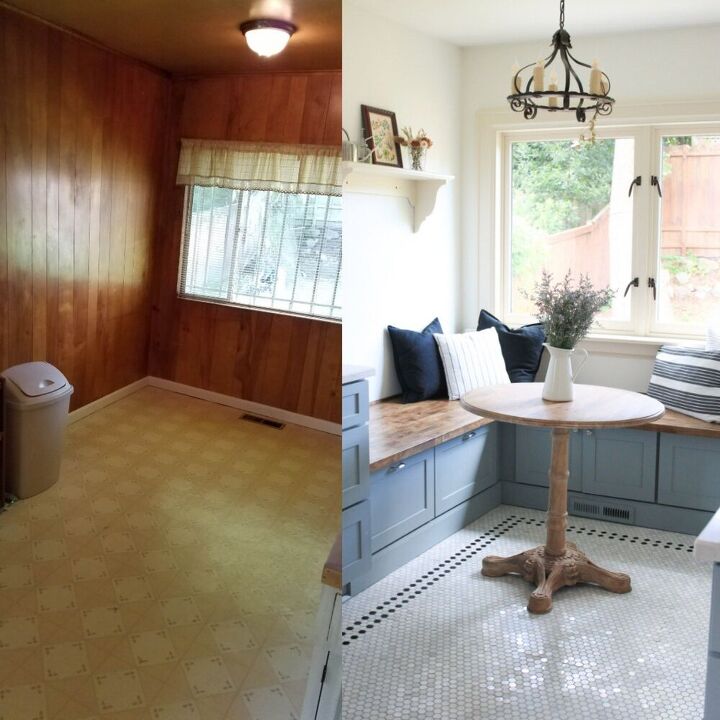 diy vintage inspired hex floor tile part 2, Before After