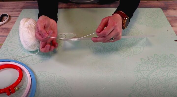 make a unique embroidery hoop chandelier in just five steps, Tie the Top