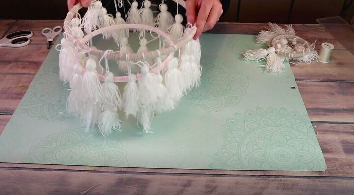 make a unique embroidery hoop chandelier in just five steps, Connect the Third Hoop