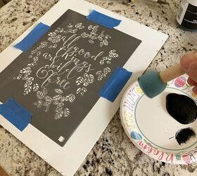 how to update a framed print with a stencil, Tape stencil down to secure it