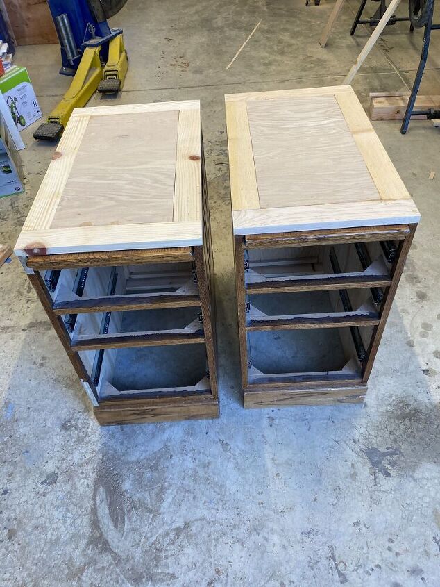 convert an oak desk to rolling file cabinets