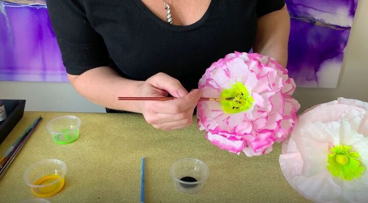 coffee filter flowers, Add Green and Yellow Paint