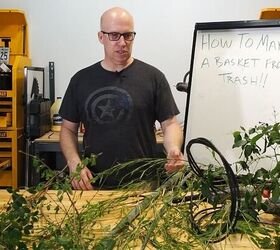 how to weave a round basket using yard waste and trash