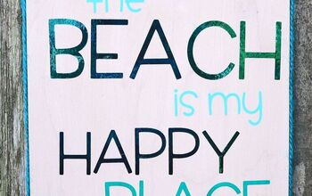  Placa de madeira de vinil DIY &quot;A praia é meu lugar feliz&quot;