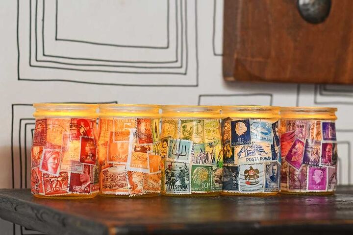 postage stamp jar tealights