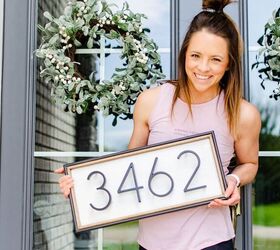 9 sleek house number ideas that ll turn heads on your block, Frame floating house numbers with pine board and pieces of trim