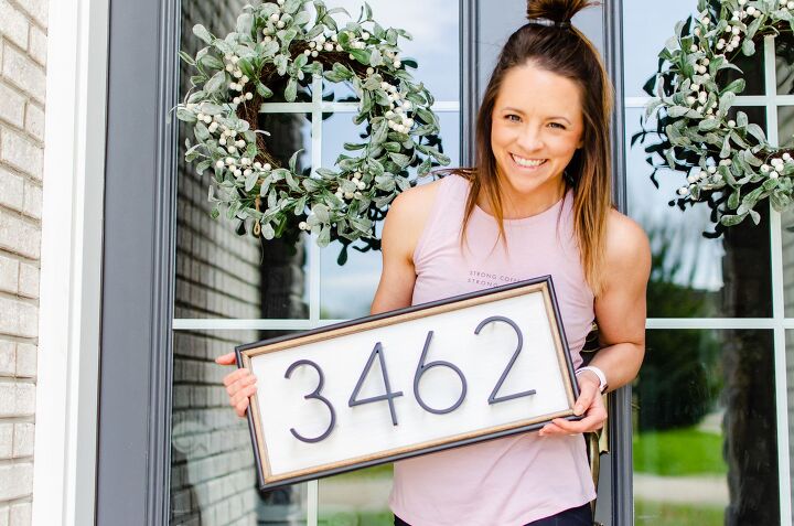 s 9 sleek house number ideas that ll turn heads on your block, Frame floating house numbers with pine board and pieces of trim