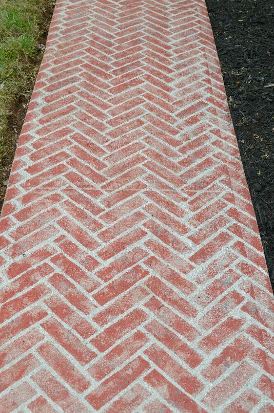 s 13 herringbone projects that you ll be obsessed with, Herringbone Painted Brick Pathway