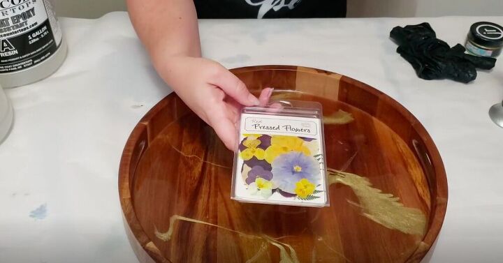decorate a diy resin tray with pressed flowers for custom home decor, Add Pressed Flowers