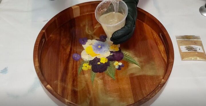 decorate a diy resin tray with pressed flowers for custom home decor, Add Another Layer of Resin