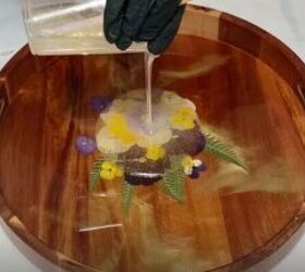 decorate a diy resin tray with pressed flowers for custom home decor, Pour the Resin
