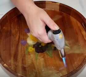 decorate a diy resin tray with pressed flowers for custom home decor, Hit it with Heat