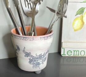 the beautiful way to solve this kitchen problem with a flower pot, DIY Utensil Caddy
