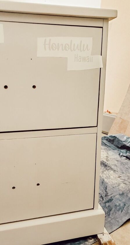 thrifted file cabinet makeover using stencils and paint