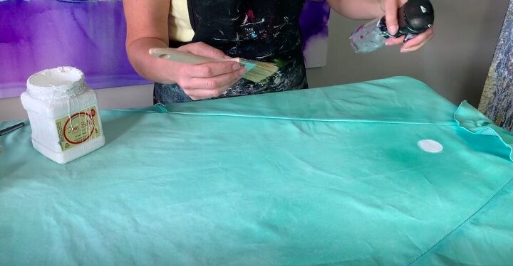 revamp an old patio umbrella with this diy painted umbrella makeover, Spray with Water