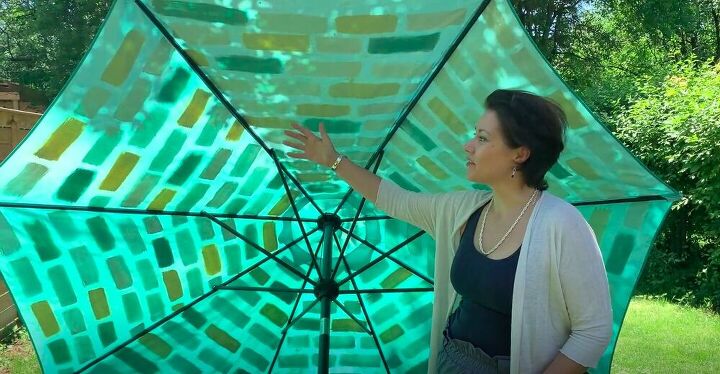 revamp an old patio umbrella with this diy painted umbrella makeover, Patio Umbrella Makeover