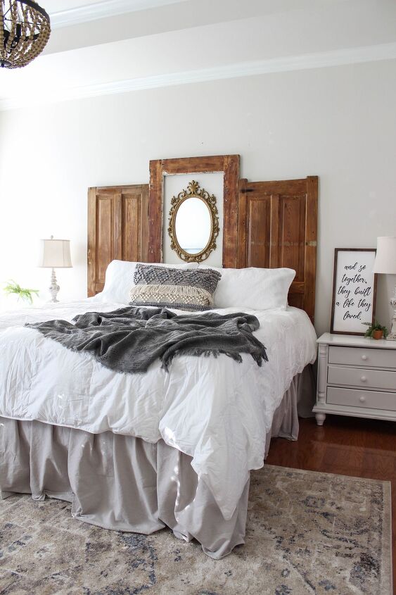 20 affordable ways to turn your bedroom into a space you can relax in, Use old doors to make a dramatic headboard