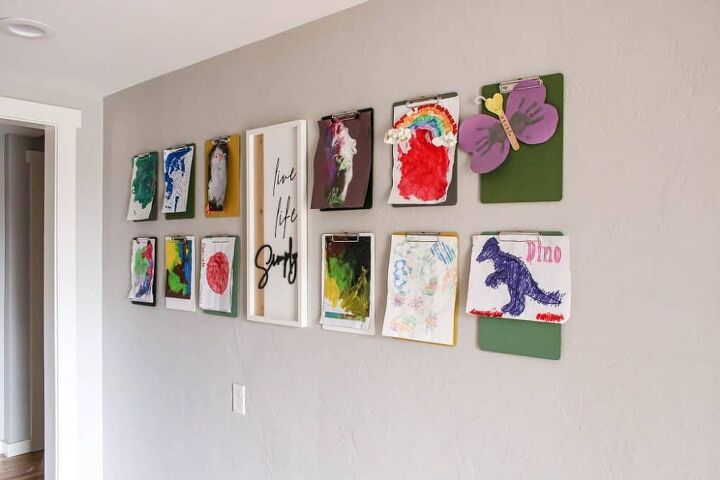 clipboards on wall for hanging kid s art