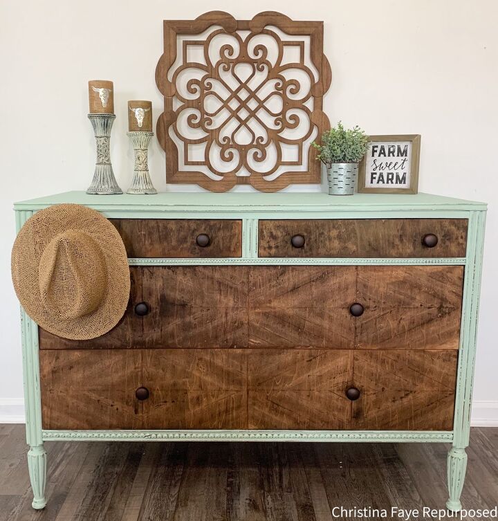 18 gorgeous ways to add tons of color to your old furniture, A FREE Vintage Dresser Makeover