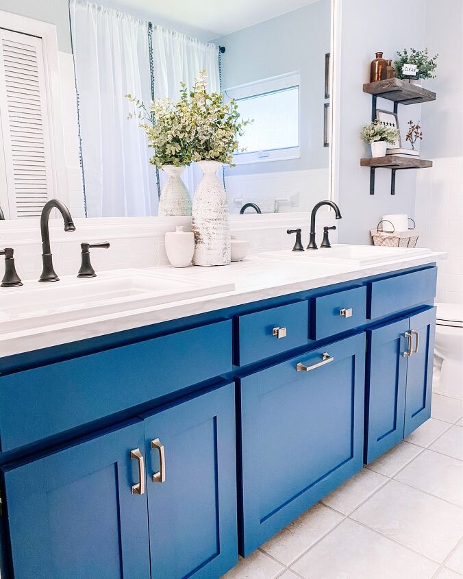 18 gorgeous ways to add tons of color to your old furniture, Added Shaker Trim and Color to Flat Panel Cabinets