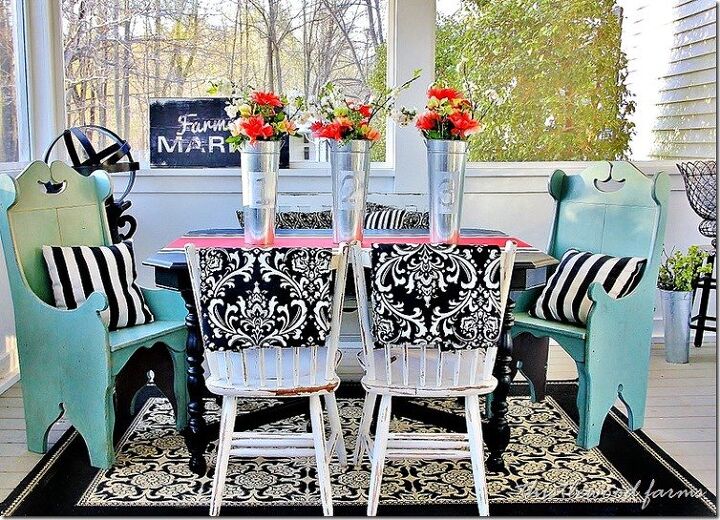 18 gorgeous ways to add tons of color to your old furniture, Table with a Painted Faux Runner