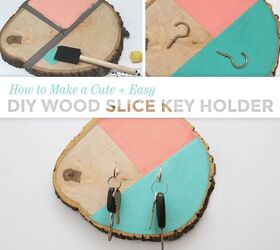 how yo make a cute diy wood slice key holder