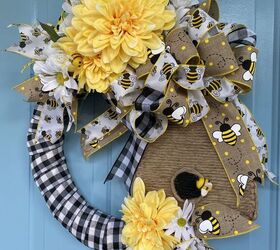 s 12 summer wreaths that will make your front door look so cute, Bee Skep Wreath