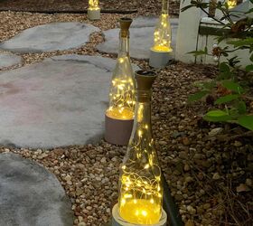 diy wine bottle lights with pretty cement bases