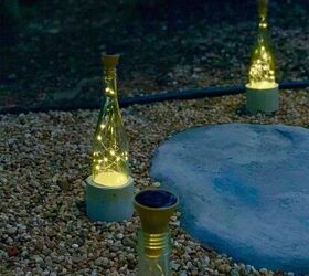 luces para botellas de vino diy con bonitas bases de cemento