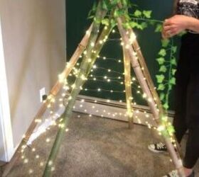 string together a diy teepee tent with twinkle lights, Add Vines