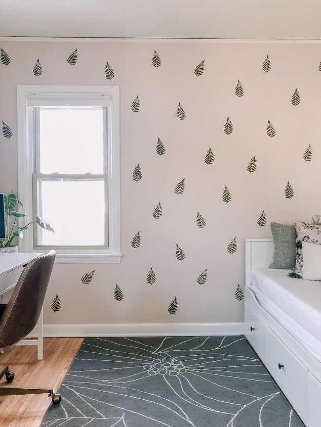 14 ways to fake the look of expensive wallpaper on a budget, Fern Leaf Stencil Wall