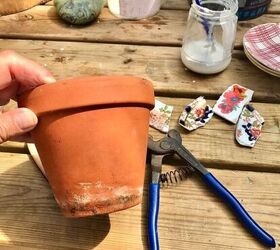 how to mosaic your terracotta plant pots with broken china, Terracotta pot
