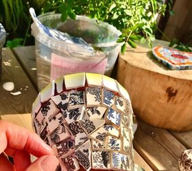 how to mosaic your terracotta plant pots with broken china, Ready to grout