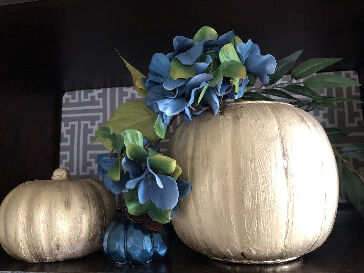 s 10 ways to make over cheap pumpkins for your fall decor, Plastic Pumpkin Glam Makeover