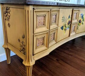 how to transform an outdated cabinet into a bright sunflower beauty