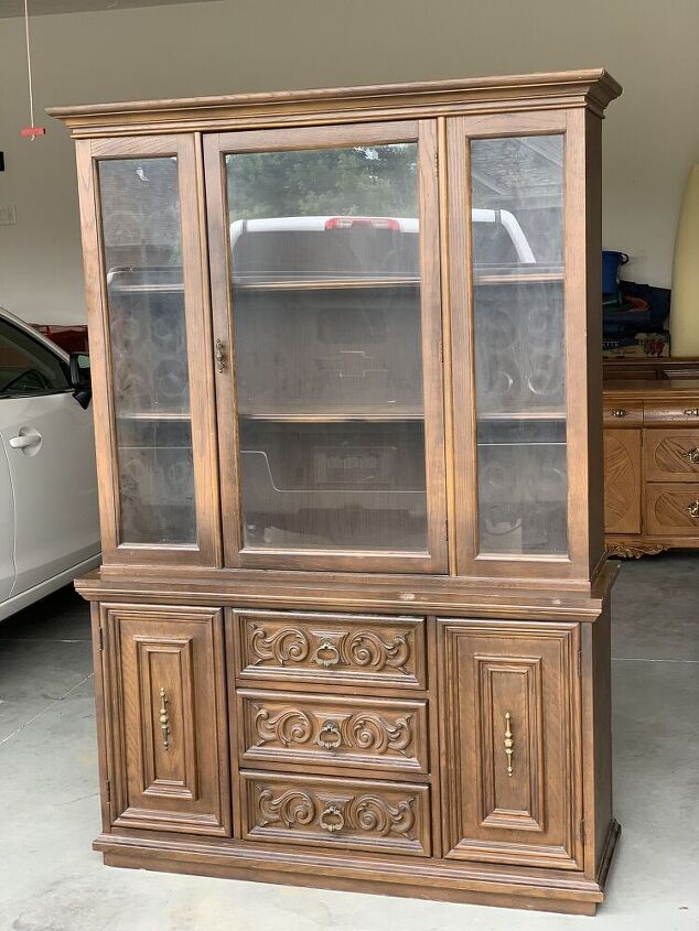 green stenciled hutch makeover