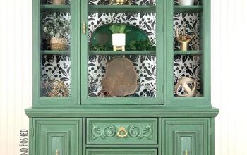 Green & Stenciled Hutch Makeover