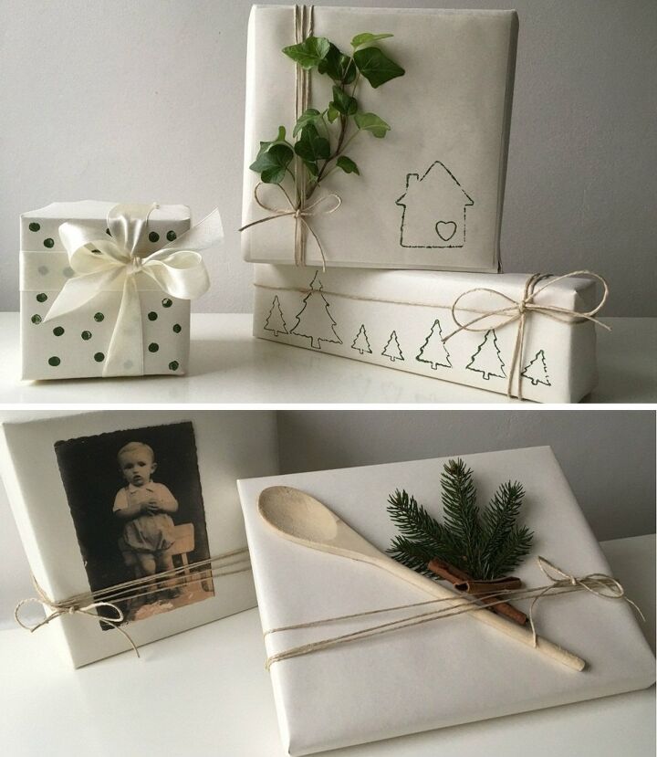 16 impresionantes ideas para envolver regalos de navidad, Envoltura de regalos de Navidad Uso de materiales caseros