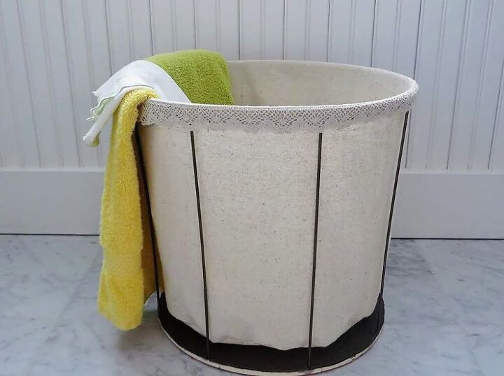s 11 ways to make vintage decor using items your probably already own, Make a vintage inspired laundry hamper out of an old lampshade