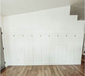 the easy formula to space your board batten wall, white board and batten wall with hooks