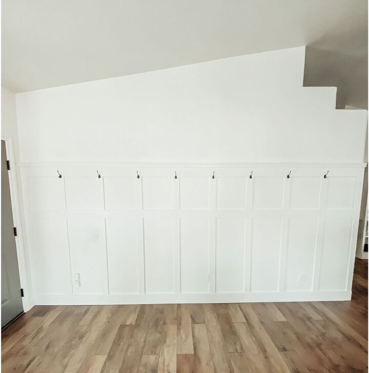 the easy formula to space your board batten wall, white board and batten wall with hooks