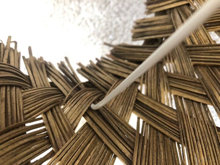 wicker basket lamp shade, Tucking the ends into the weave