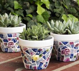 s diy decor ideas, Make mosaic flower pots from broken china