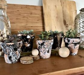 s diy decor ideas, Take plain terra cotta pots to the next level with this marble effect