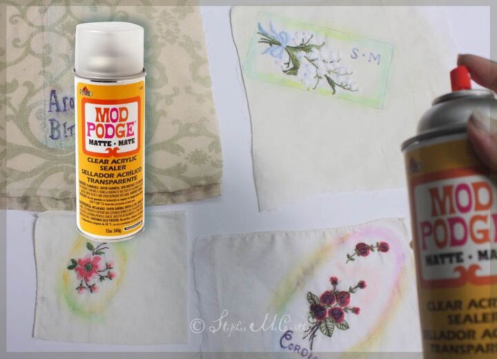 diy labels from vintage hankies tinted with artist chalk