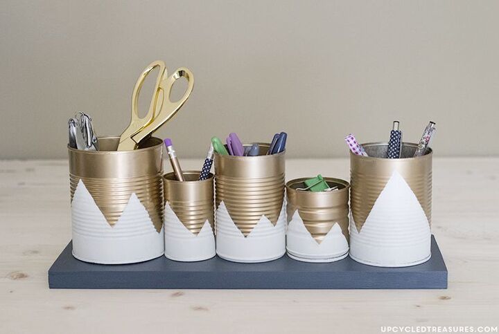 17 brilliant ways crafters keep their craft rooms organized, Make a desk organizer for next to nothing with recycled cans