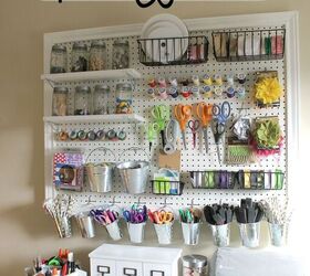 17 brilliant ways crafters keep their craft rooms organized, Hang a giant craft room peg board