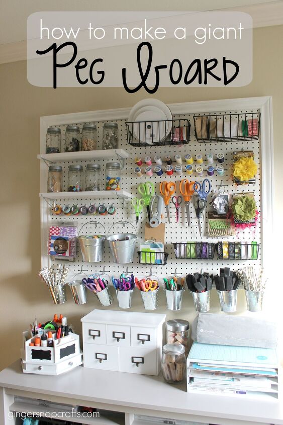 17 brilliant ways crafters keep their craft rooms organized, Hang a giant craft room peg board